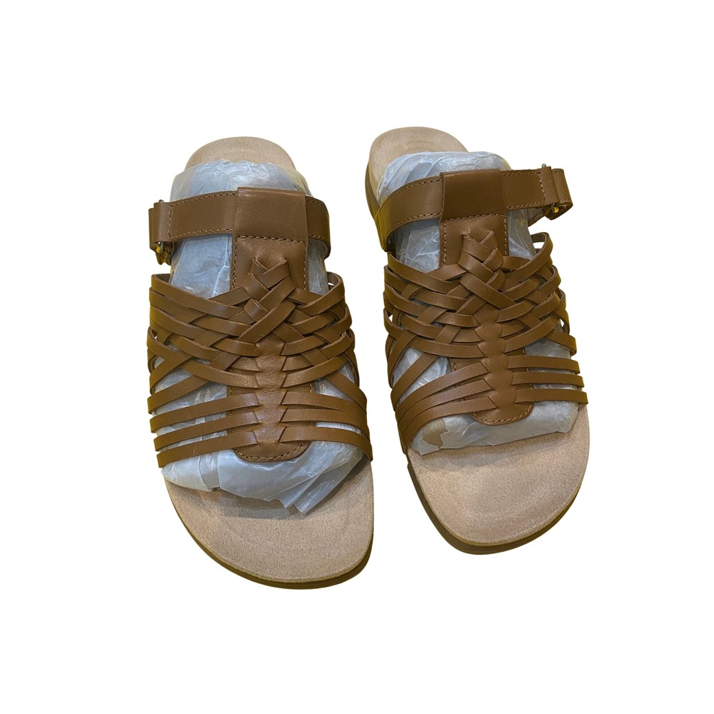 Easy‎ Spirit Semindi Brown Leather Woven Strappy Slide Sandals 9.5W Wide Comfort